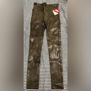 SPANX Shiny Olive Faux Leather Pants
